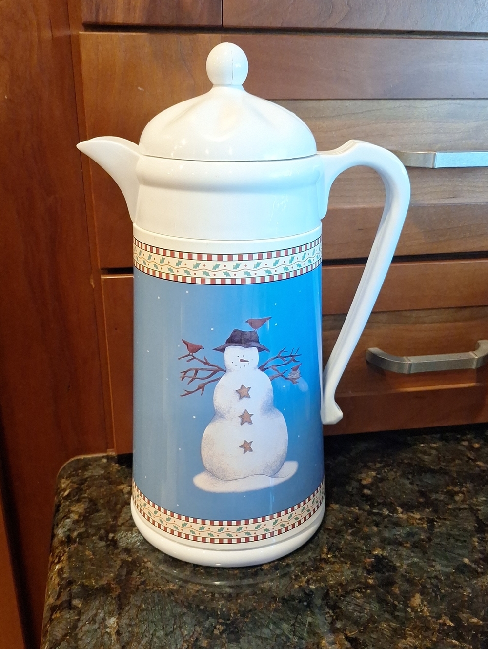 Vintage Furio Carafe Blue Snowman Thermal  Graphics By Debbie Mumm